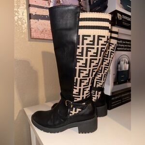 Black and Beige Boots